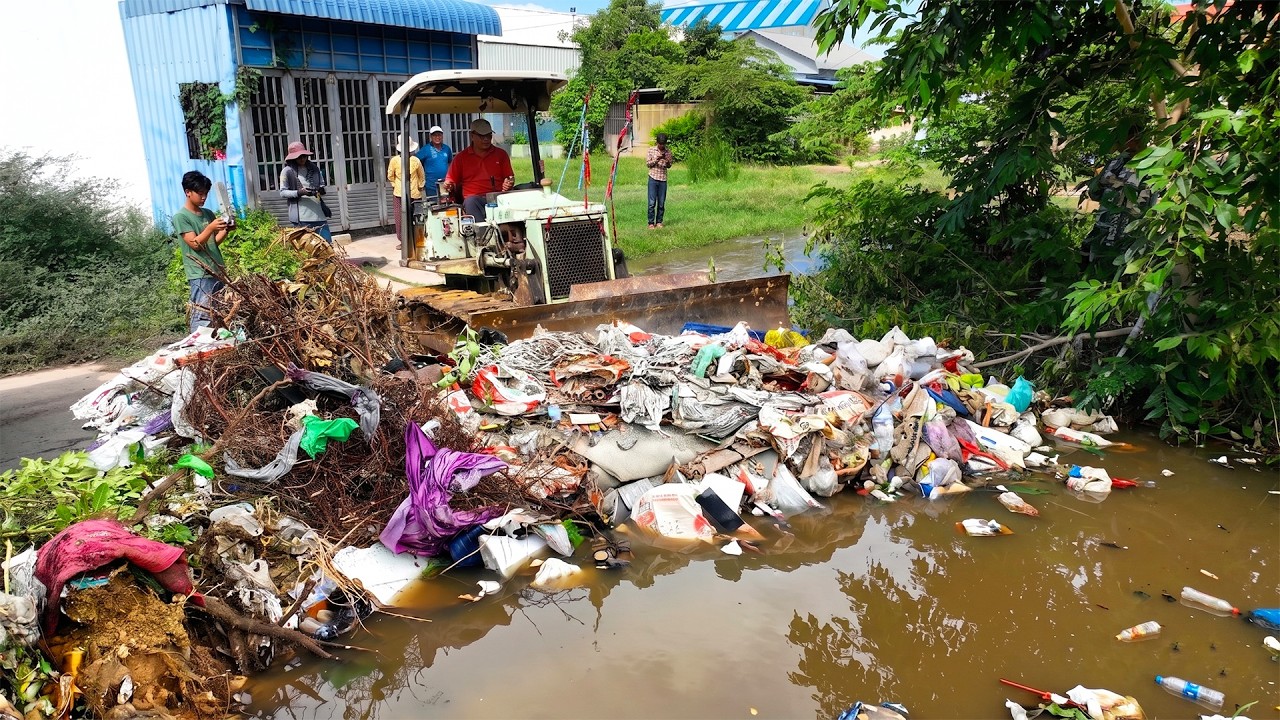 First Start Incredible New PROJECT! Landfill on Flooded Area Using Skillful Dozer & Dump Truck 5Ton