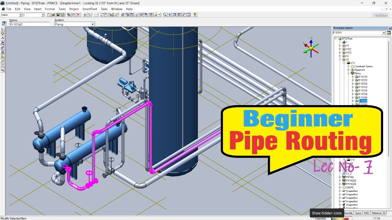 SP3D Training | Lecture 7 | Basic Pipe Routing #sp3d #piping #design