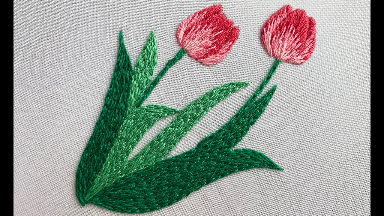 Bordado a mano increíble patrón de flores con puntadas muy comunes | bordado de tulipán