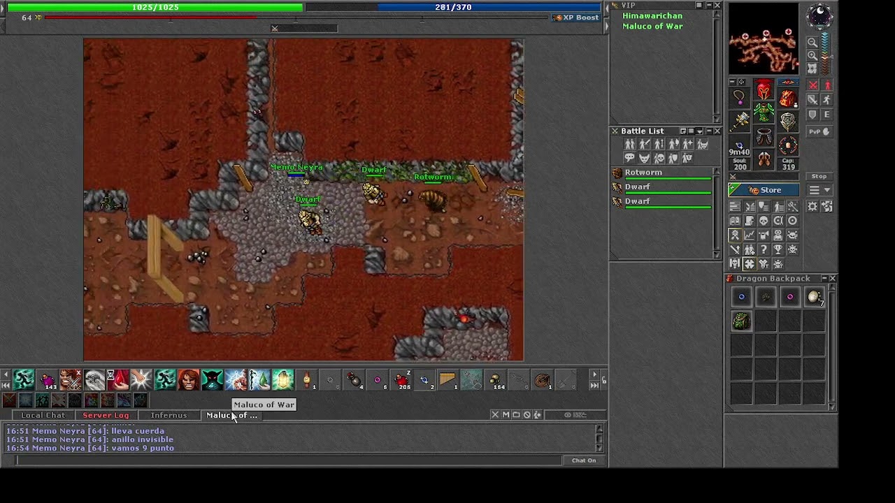 Dwarven Pickaxe Quest con Legión Tico, Aquí estamos y no nos vamos, azul blanco y rojo. Tibia