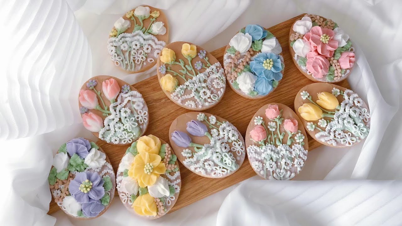 🌸EASTER FLOWER COOKIES~Satisfying Cookie Decorating | Royal Icing Flowers Piping