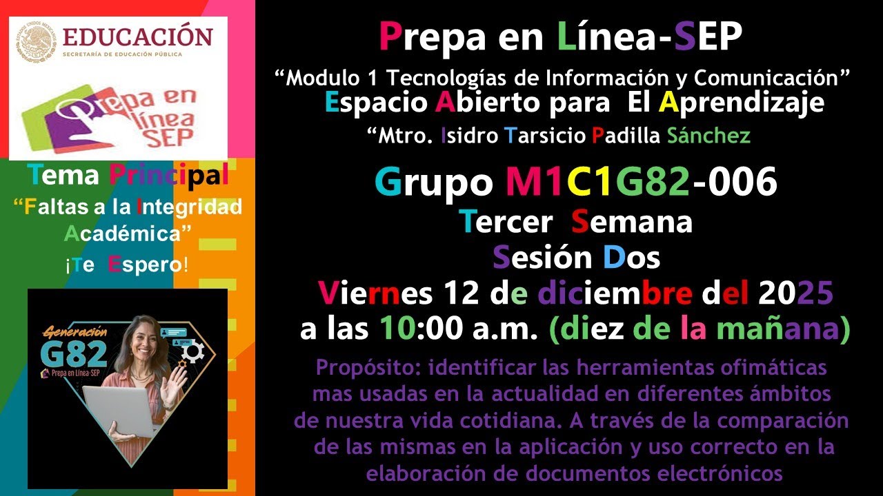 Invitación a la segunda sesión virtual “Espacio abierto para el aprendizaje” semana 3, M1C1G82-006