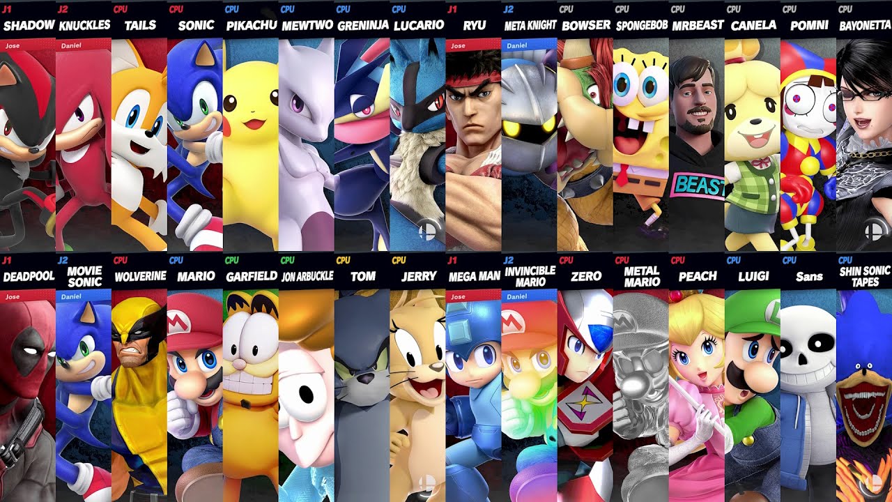 Team Sonic vs Team Pikachu | Pomni vs Spongebob | Movie Sonic vs Mario | Super Smash Bros Ultimate