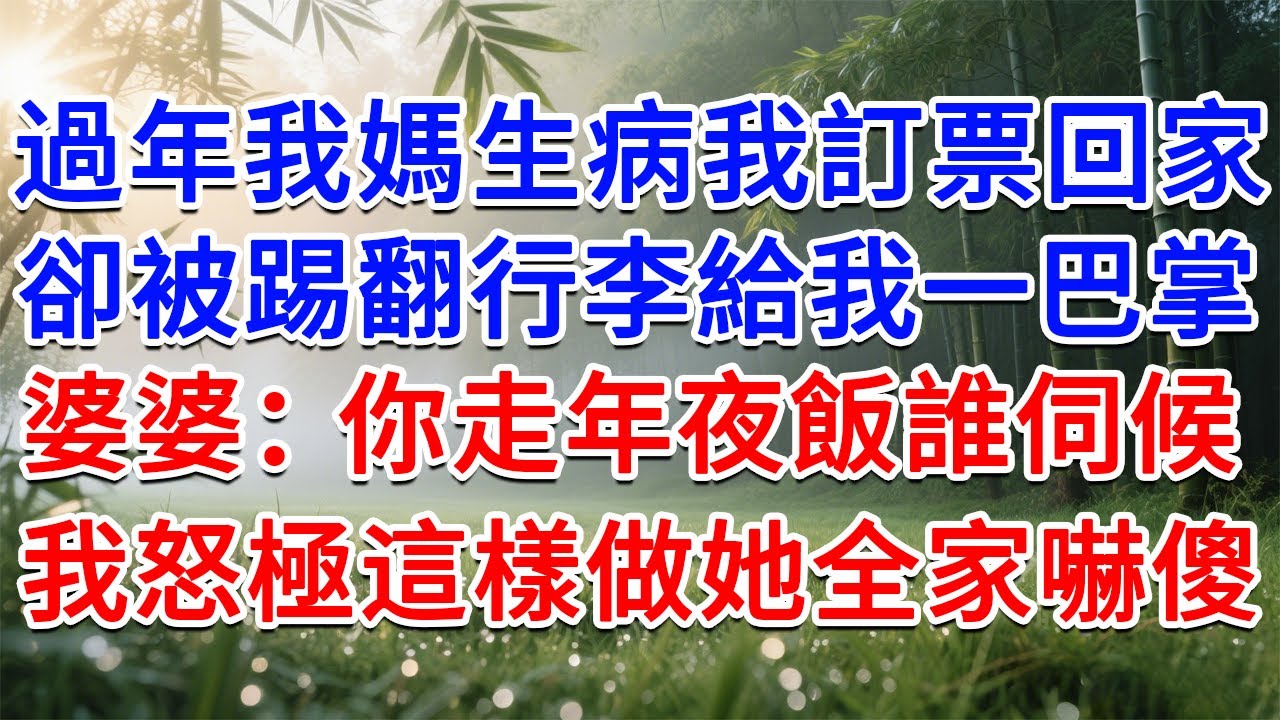 過年我媽生病我訂票回家，卻被踢翻行李給我一巴掌：婆婆：你走了年夜飯誰伺候！我怒極這樣做她全家嚇傻！#為人處世#生活經驗#情感故事#故事#小說#戀愛#情感#婚姻
