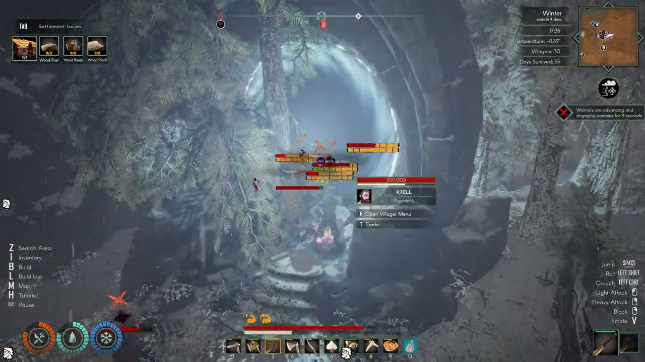 ASKA : defending first winter invasion with 5 militia, 3x2H GreatSword