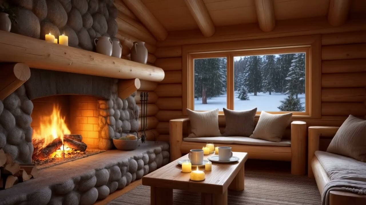 Cozy Rustic Log Cabin ❄️ Fireplace & Candlelight | Peaceful Winter Evening Ambience