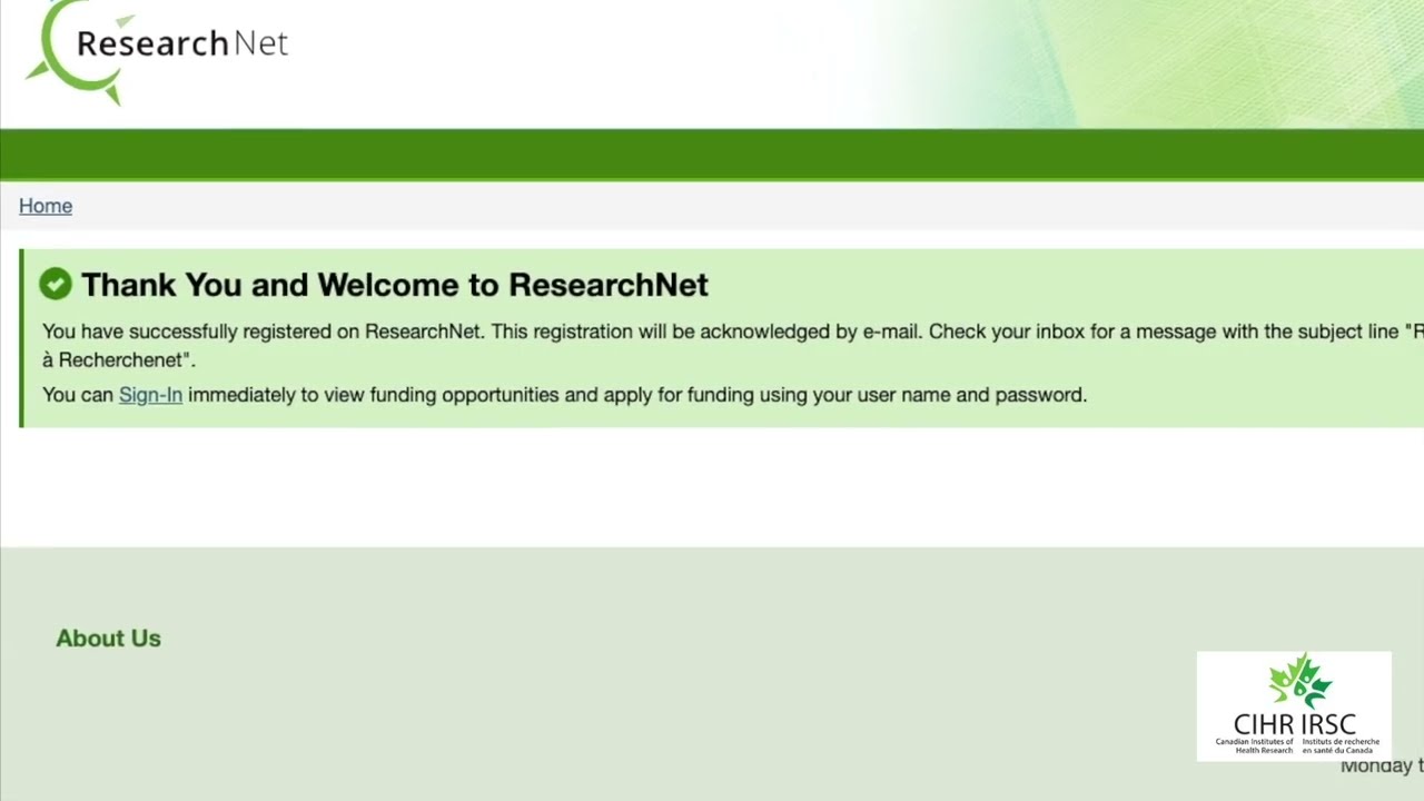 CIHR IAB Member Application &ndash; Step 1: Create a CIHR ResearchNet Account and obtain your CIHR PIN