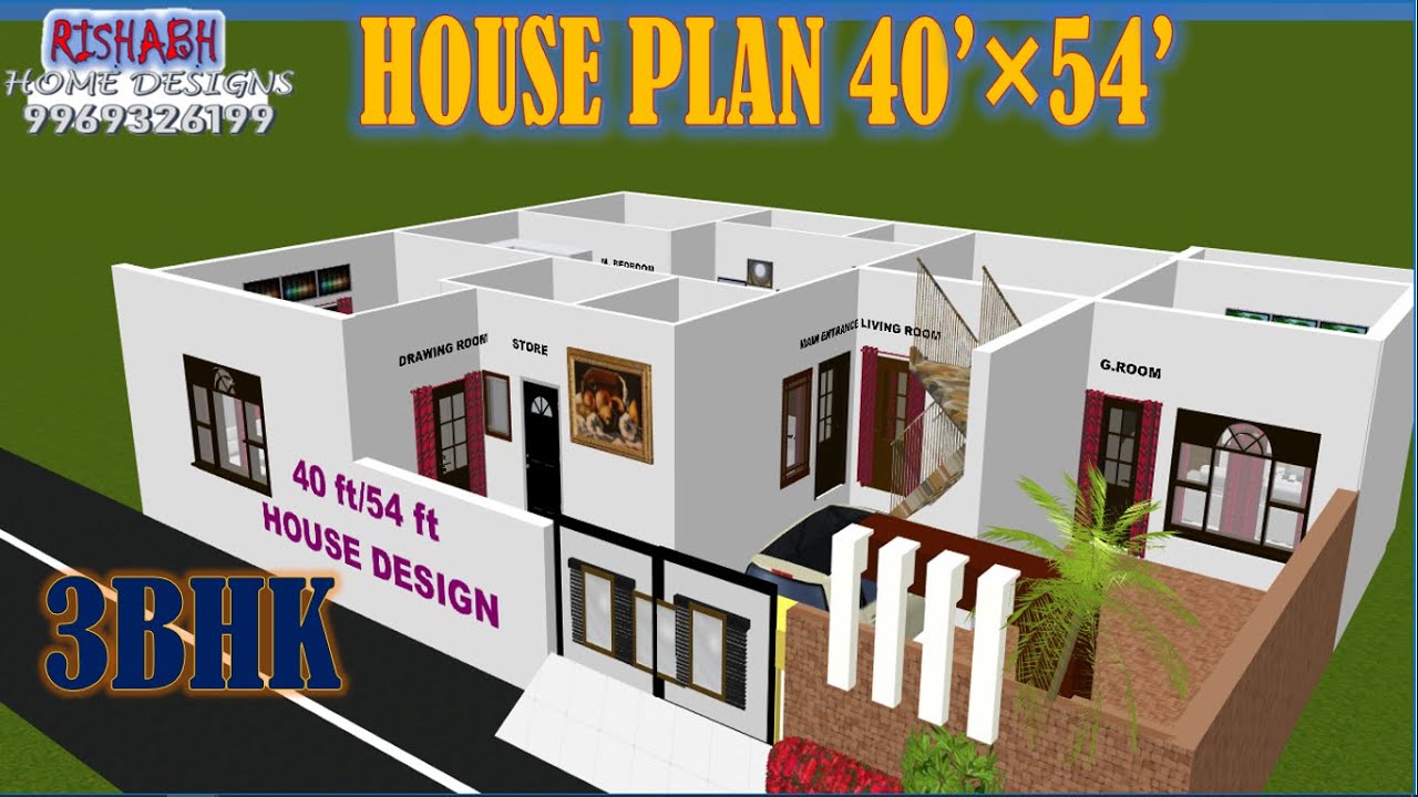 40x54 पूर्व मुखी घर का नक्शा II 40'X54' East Face House Plan (3BHK)|| House Design 40X54 ft II