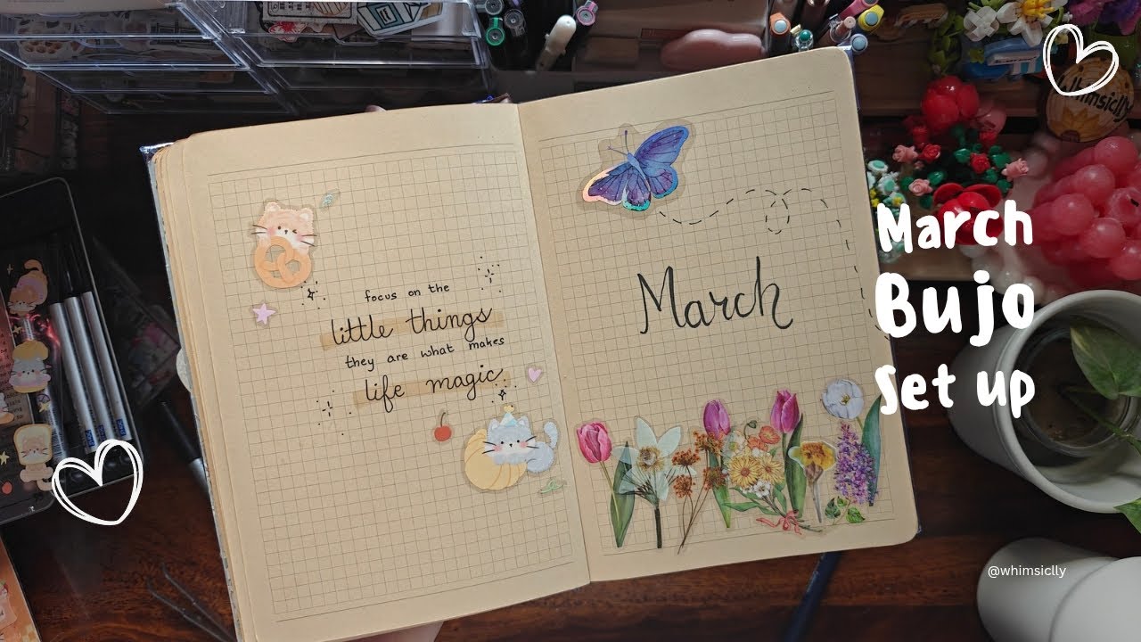 March BuJo Setup ✨ | Themed Spreads, Favorites, Books & More 📓🌿 @whimsiclly #bujo