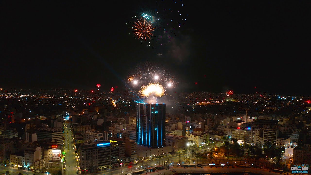 Piraeus Tower | Aerial New Year's Eve 2021 | 4K
