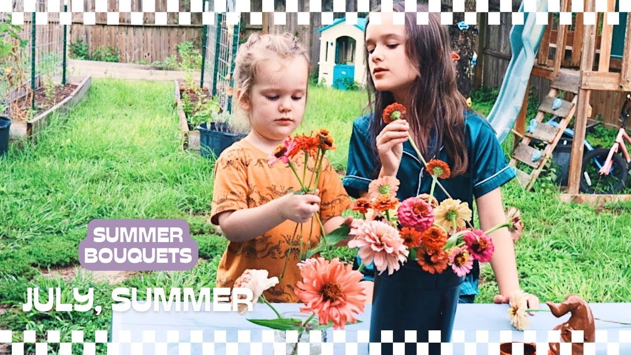 Summer bouquet making with tons of beautiful zinnias & my favorite helpers!