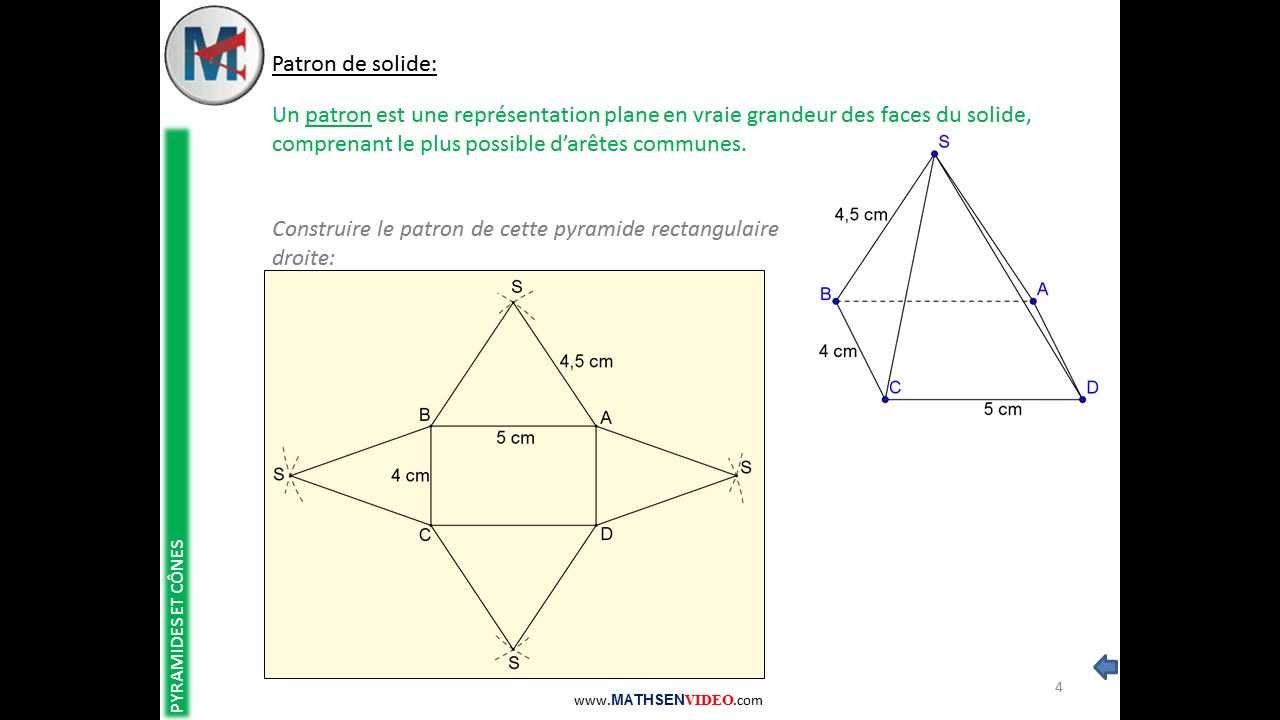 4ème - PYRAMIDES ET CONES  - Perspective cavalière, patrons