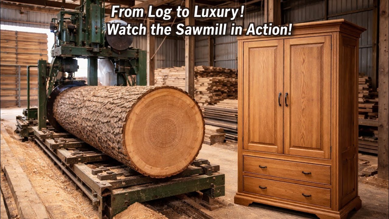Unbelievable! Massive Log Cut Into Perfect Cabinet Wood