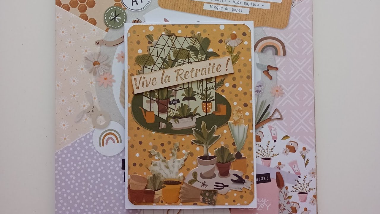 TUTO CARTE BONNE RETRAITE PAPER BLOCK ACTION #scrapbookingcard
