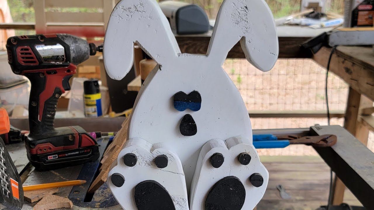 Building an egg shaped rabbit for Easter out of scrapwood.