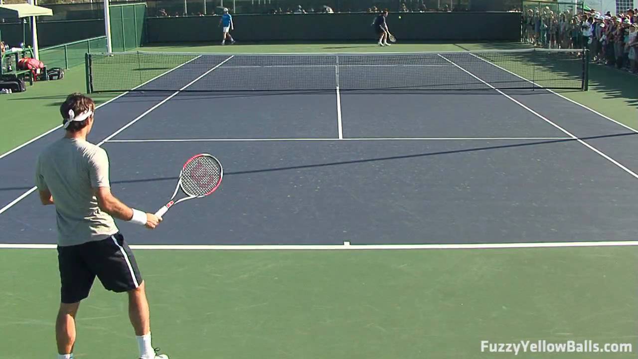 Roger Federer hitting from the Back Perspective in HD