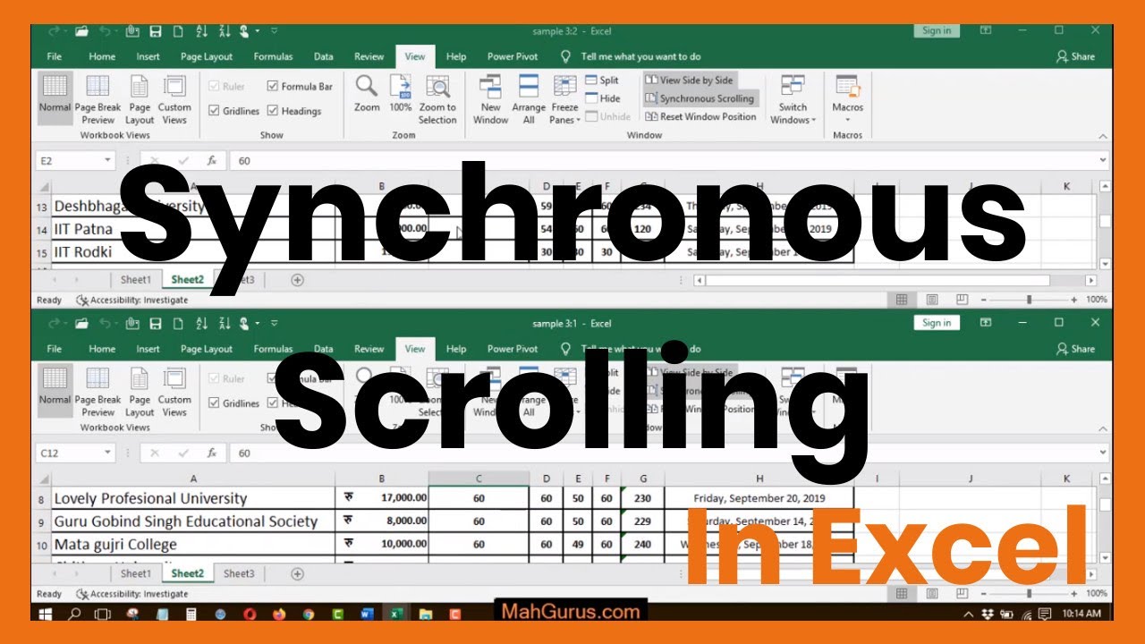 How to use Synchronous Scrolling in Excel- Synchronous Scrolling Tutorial
