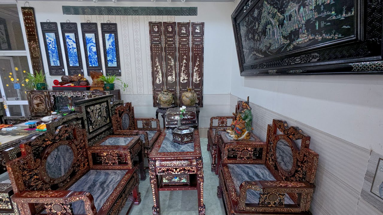 Đồ xưa cũ sưu tầm, bộ vách tàu gỗ cẩm lai cẩn ốc đỏ, đồ gỗ nội thất lối xưa cổ #doxua #congheviet
