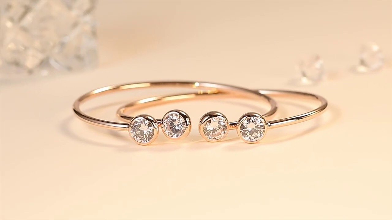 “YOU AND ME” INSPIRATIONAL CUBIC ZIRCONIA CHARM ADJUSTABLE STACKABLE OPEN CUFF BANGLE BRACELETS SET