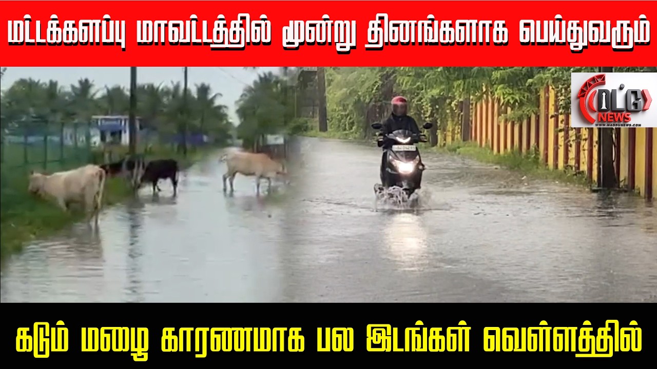 மட்டக்களப்பு மாவட்டத்தில் மூன்று தினங்களாக பெய்துவரும் கடும் மழை காரணமாக பல இடங்கள் வெள்ளத்தில்