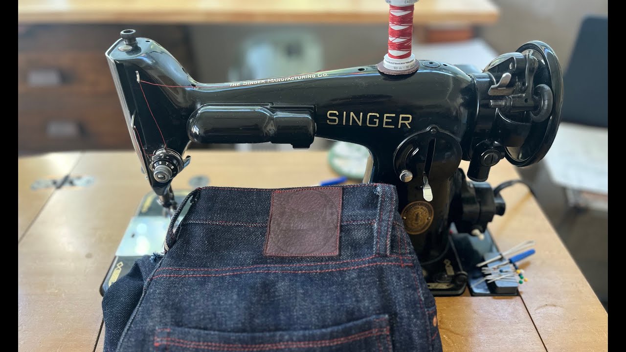 Sewing raw denim selvedge jeans to wear for a year (on a 1951 domestic Singer)