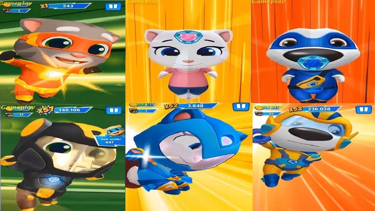 Talking Tom Hero Dash -TALKING Tom vs TALKING Angela vs TALKING Hank - all characters Gameplay