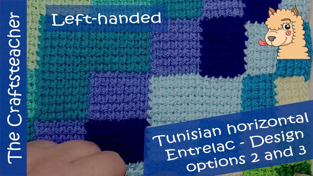 Tunisian entrelac crochet  (left-handed), design variations 2 and 3, horizontal version