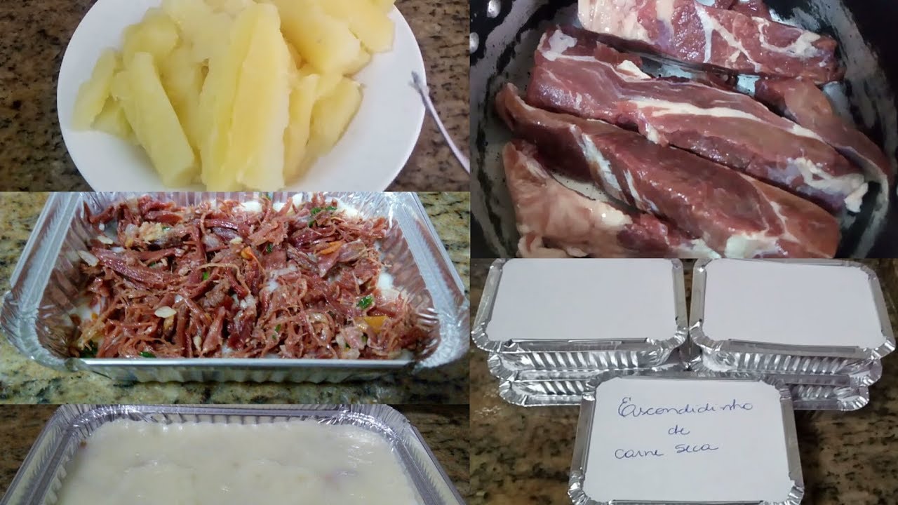 ESCONDIDINHO DE CARNE SECA COM AIPIM (MANDIOCA, MACAXEIRA) NA MARMITA, ESCONDIDINHO DE CARNE DE SOL