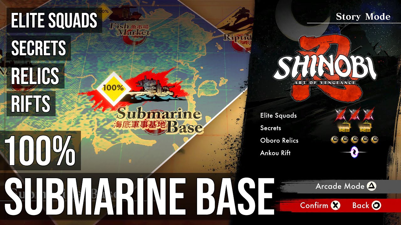 SHINOBI: Art of Vengeance - Submarine Base - All Collectibles (Secrets, Squads, Relics, Rift)