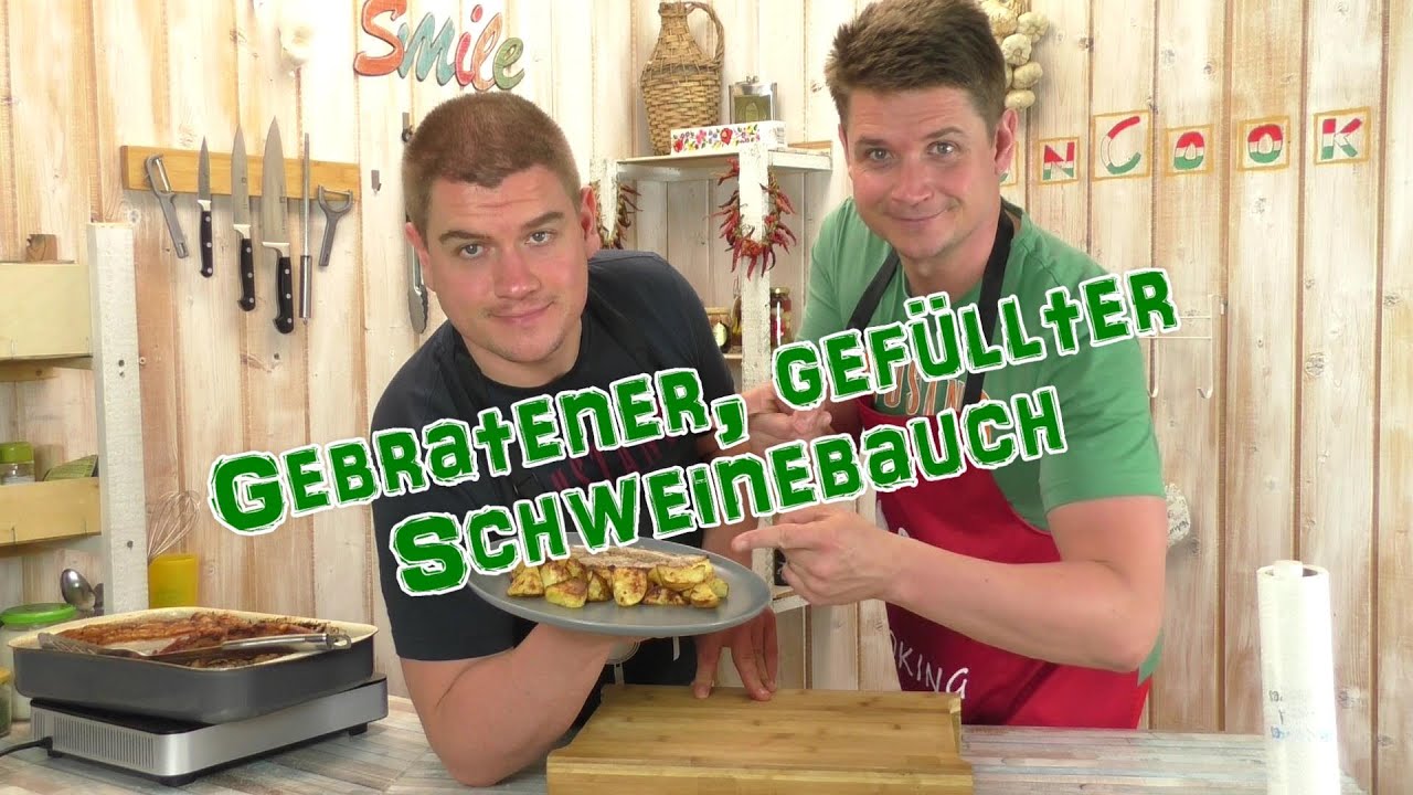Gebratener, gefüllter Schweinebauch