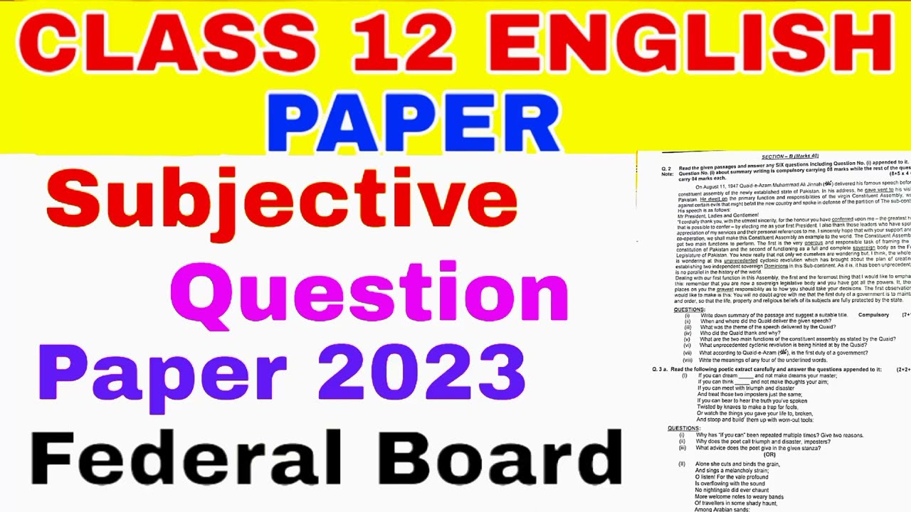 class 12 English paper 2023 federal board English paper 2023 class 12 #englishmcqs #englishmcqs