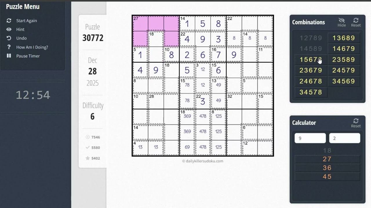 Sudoku recording 260121⭐️Daily Killer Sudoku - Difficulty 6⭐️Puzzle : 30772 #puzzle #sudoku #killer