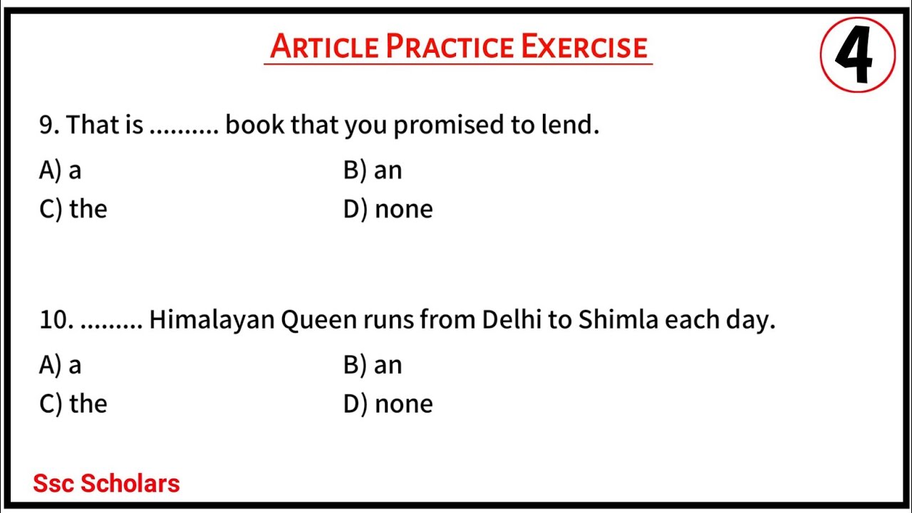 Articles in English Grammar Practice Set | Article practice exercise for competitive exams pdf