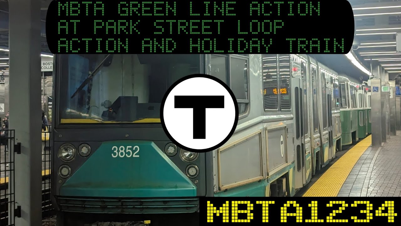 MBTA Green line loop action at park street and holiday train 🚂🚃🚃🎄