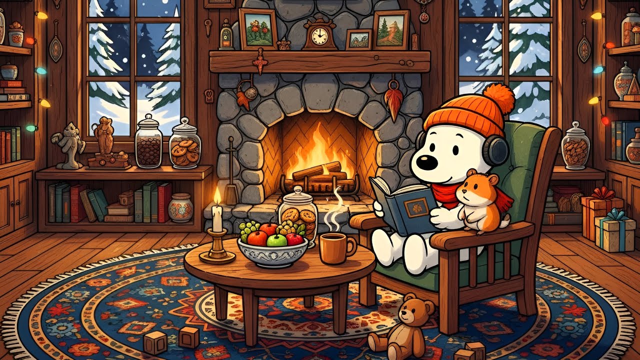Snooby's Cozy Fireplace Ambient Lofi ❄️📚 Calm Beats for Relaxation