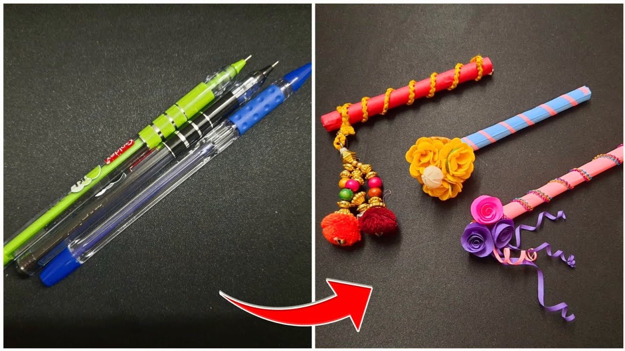 How to Make Flute With Pen | Bansuri kese banaye laddu gopal ji k liye | useless pens reuse ideas