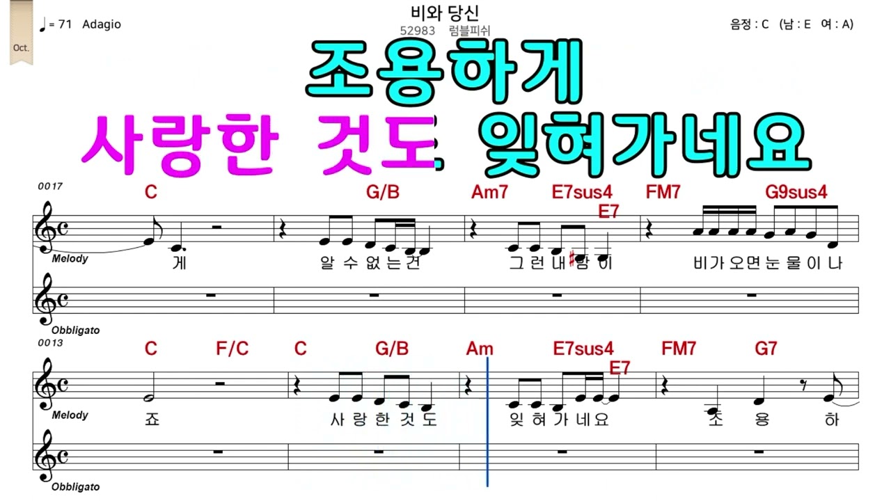 비와당신 럼블피쉬 악보와노래