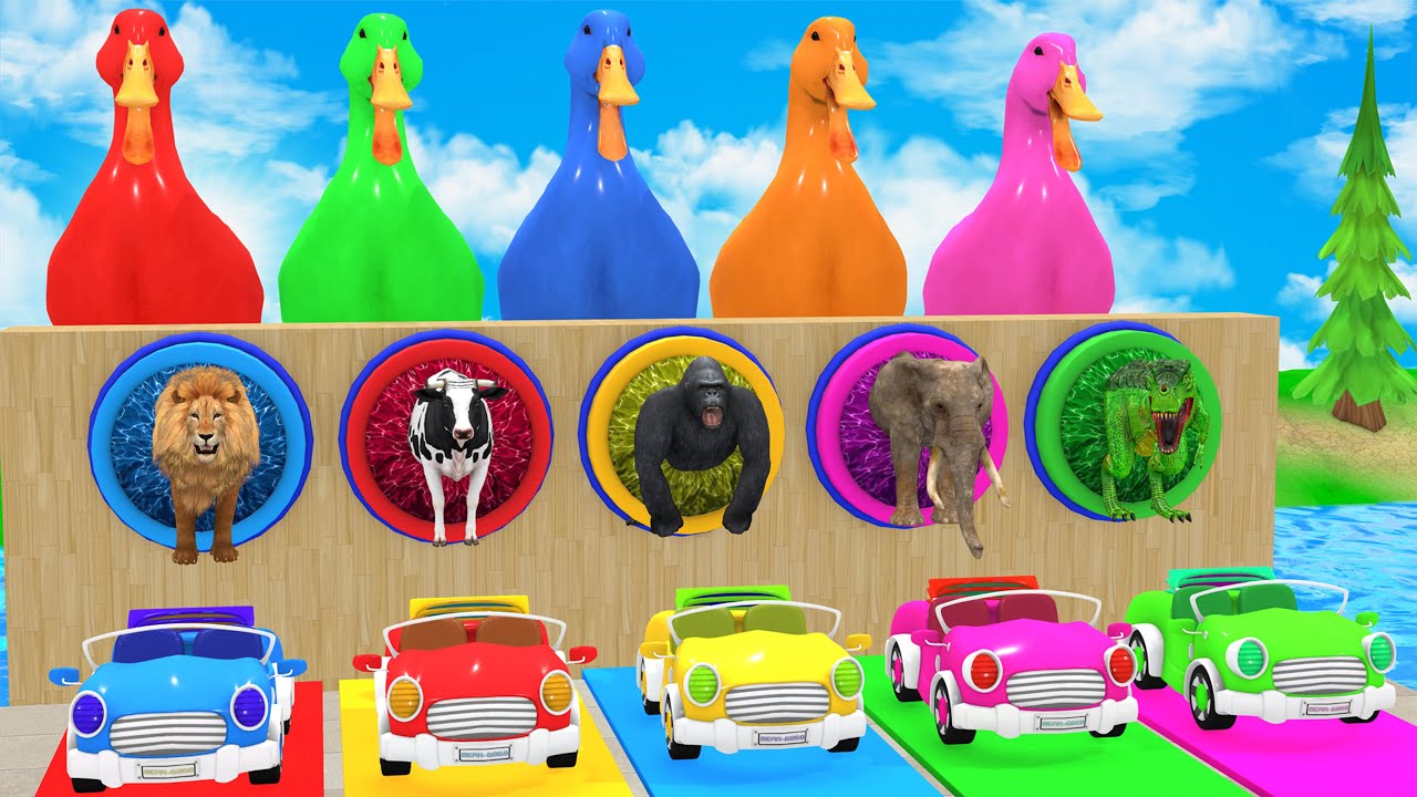 Funny 3D Animals Falling on Long Slide 🐘🐅 - Animal Game