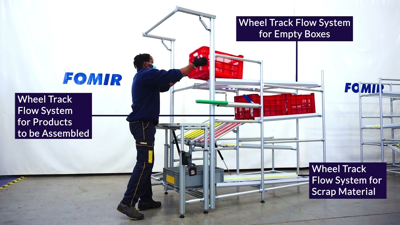 Easysae® assembly workstation with flow rack and height adjustable work table