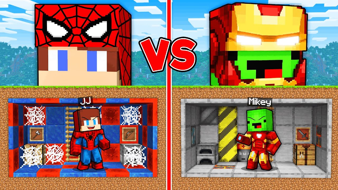JJ Iron Man VS Mikey Spider-Man Security Base Battle in Minecraft - Maizen