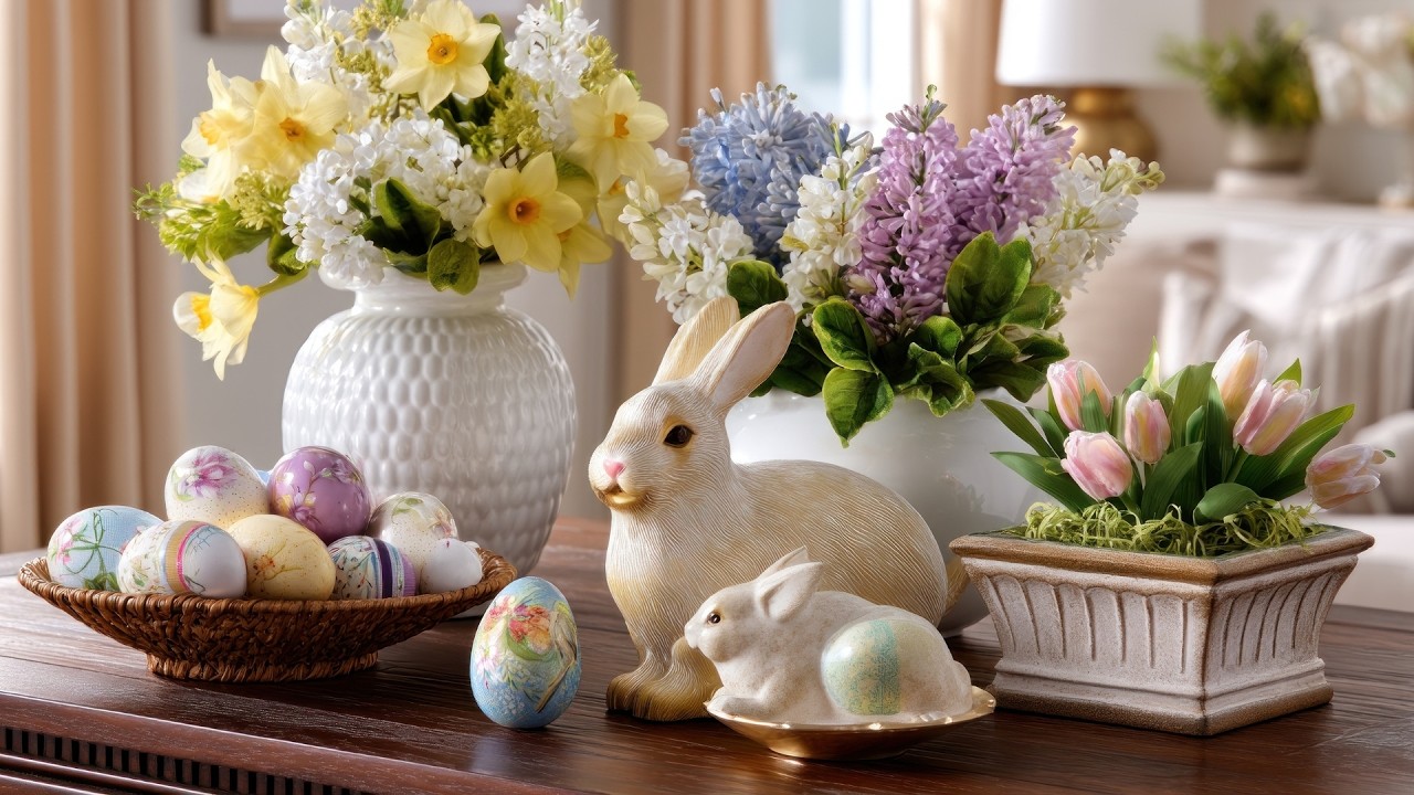 Cozy Easter Farmhouse Decor with Bunnies & Pastel Eggs | Shabby Chic Spring Home Ideas