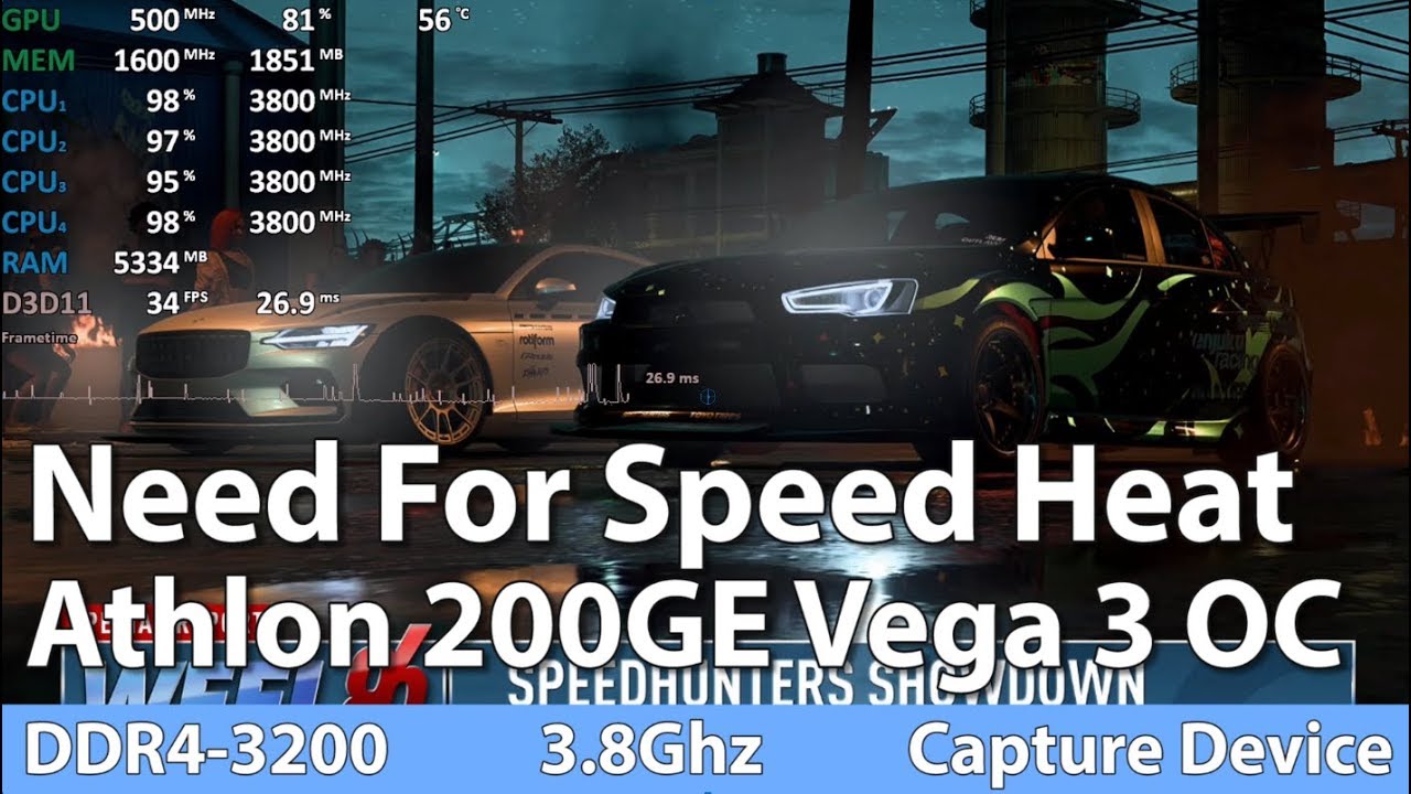 Gaming on AMD Athlon 200GE OC (220GE, 240GE) Vega 3 Need For Speed Head