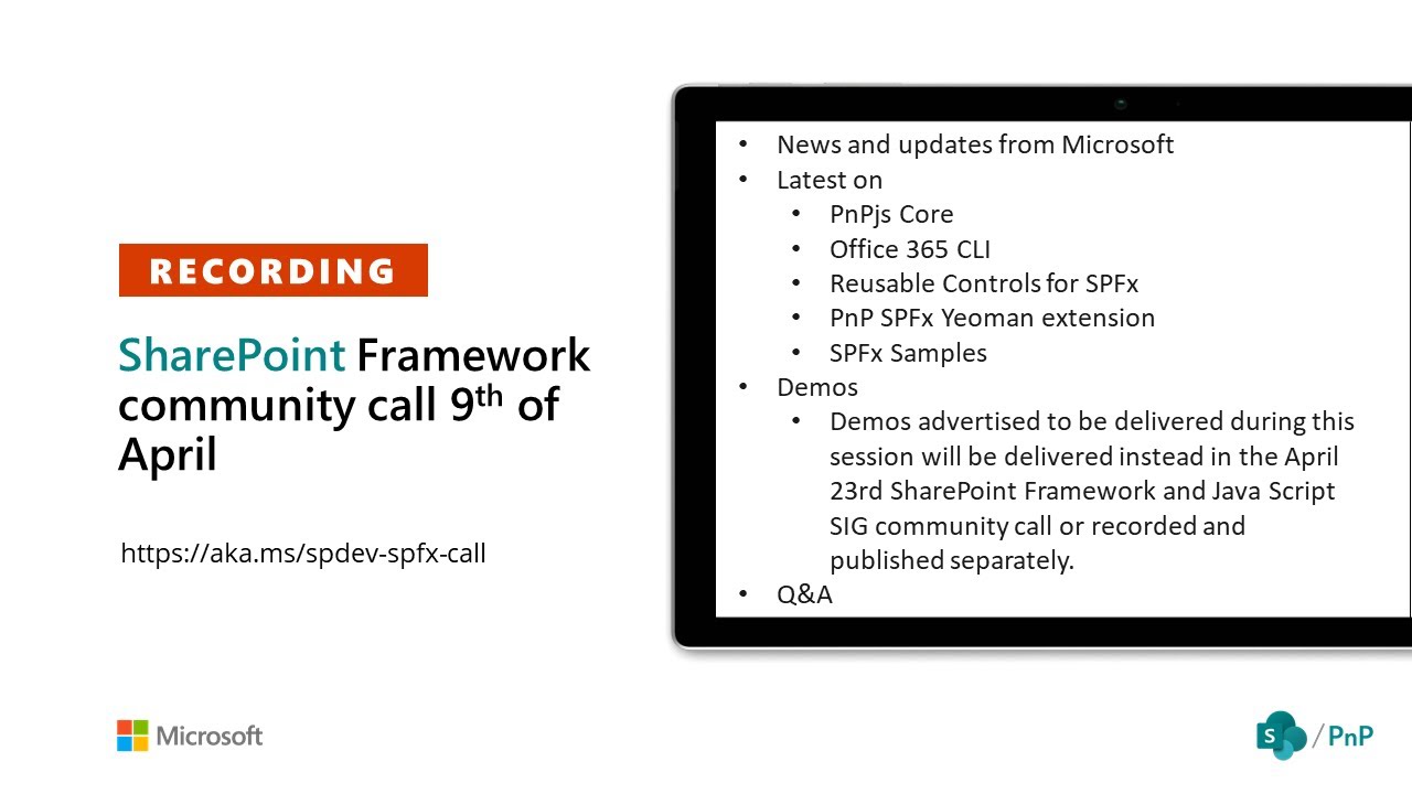 SharePoint PnP - SPFx & JavaScript SIG community call &ndash; 9th of April 2020