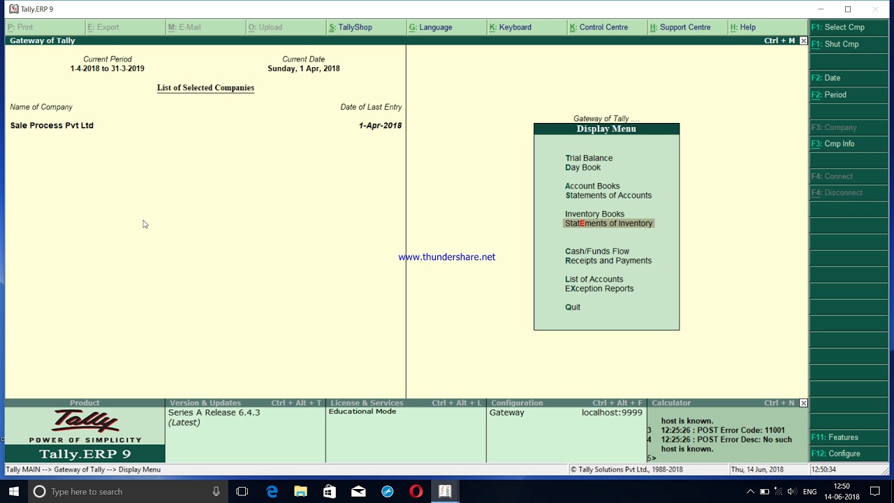 Sale order process in Tally ERP.9 (latest release 6.4.3)
