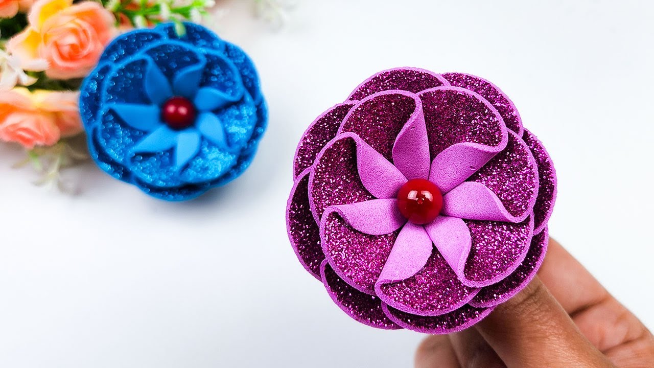 How to Make Foam Sheet Flowers 🌼 Easy DIY Glitter Foam Flower Craft 🌼 Handmade Decoration Ideas