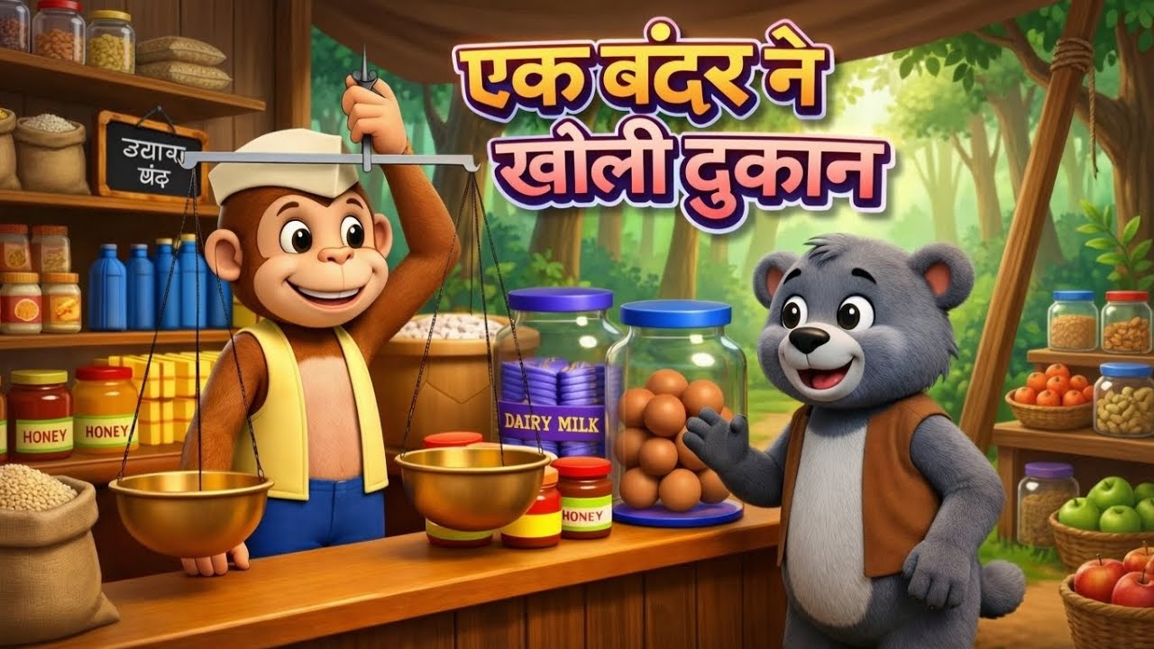 एक बन्दर ने खोली दुकान | Ek Bandar Ne Kholi Dukan | Hindi Rhymes For Kids | Nursery Rhymes | Rhymes