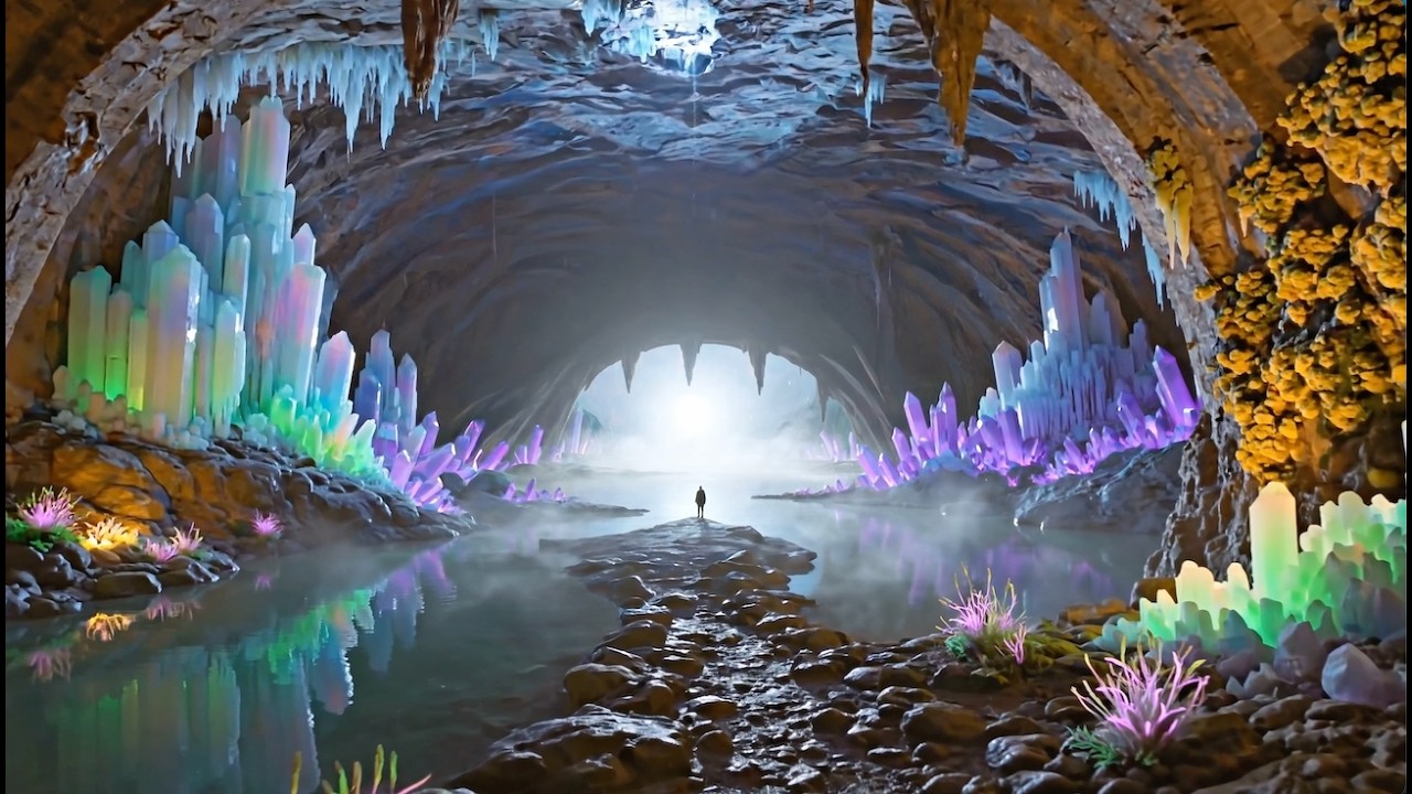 Lunar Cavern Lake 🌙 Crystal Reflections & Echoing Water | Deep Sleep Ambient
