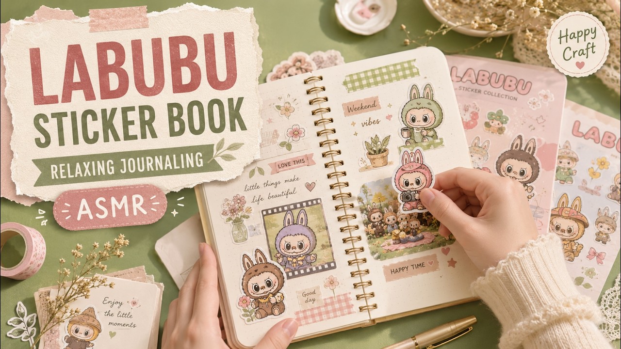 Labubu Sticker Book Journaling 🐻 | Relaxing Sticker Therapy (ASMR)