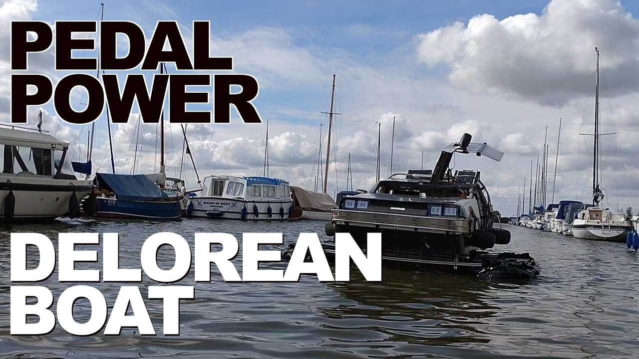 Pedal powered catamaran Delorean on the Norfolk Broads