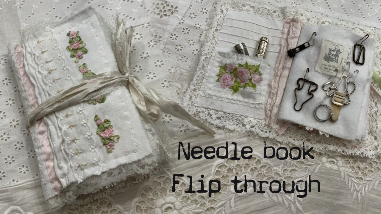 Handmade Needle book flip through - with silk ribbon embroideries, by Odulcina
